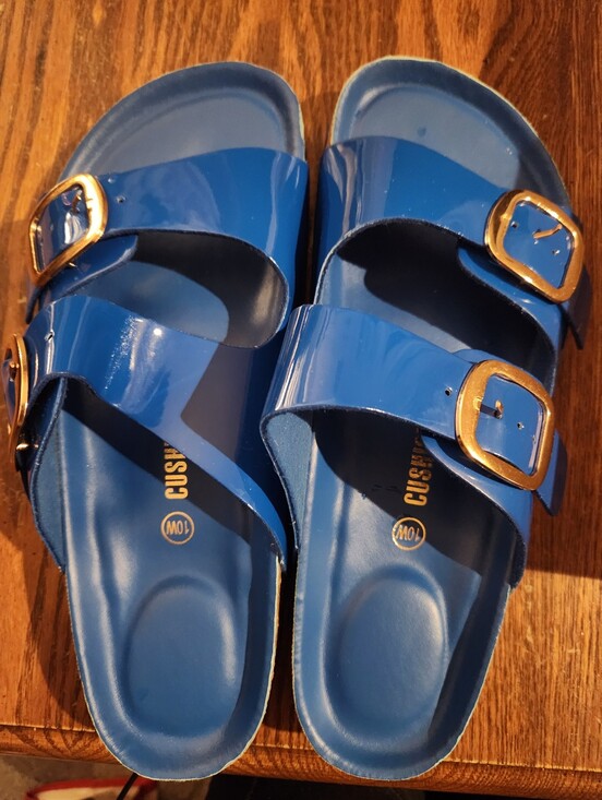 cushionire Shoes - Blue Double-Buckle Comfort Slide Sandals